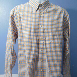 Charles Tyrwhitt Classic Fit White Blue Orange Check Long Sleeve Pocket Shirt L